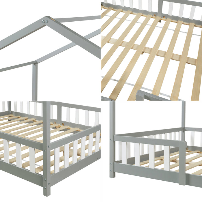 Letto per Cameretta Treviolo a Forma di Casetta 120x200 cm Grigio [en.casa]