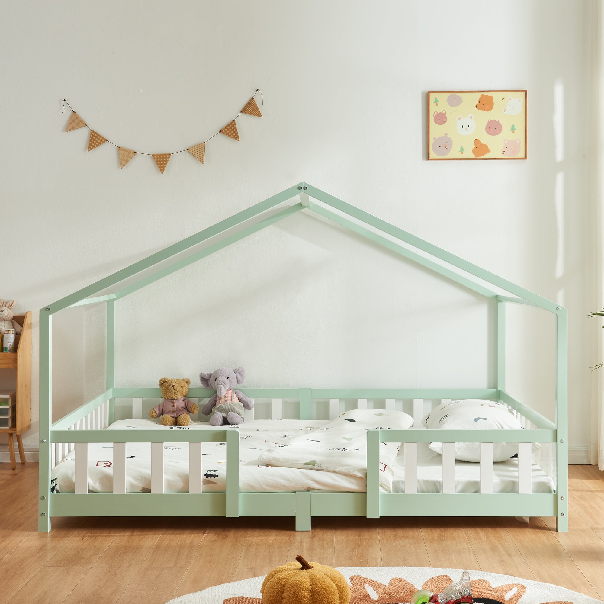 Letto per Cameretta Treviolo a Forma di Casetta con Materasso 140x200 cm Menta Verde [en.casa] [neu.haus]