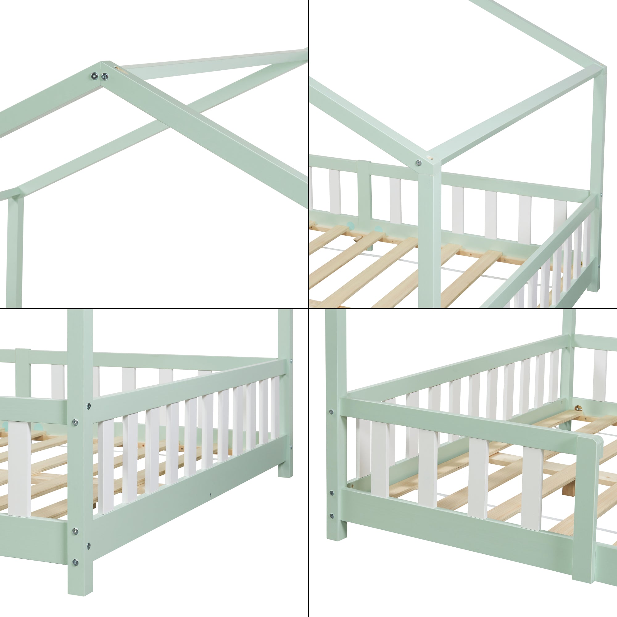 Letto per Cameretta Treviolo a Forma di Casetta con Materasso 140x200 cm Menta Verde [en.casa] [neu.haus]