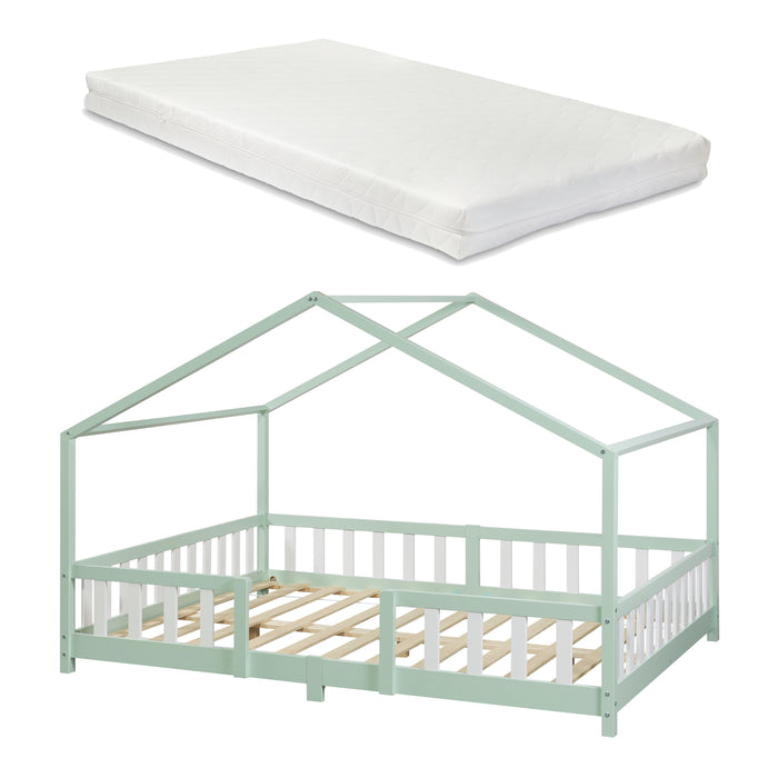 Letto per Cameretta Treviolo a Forma di Casetta con Materasso 140x200 cm Menta Verde [en.casa] [neu.haus]