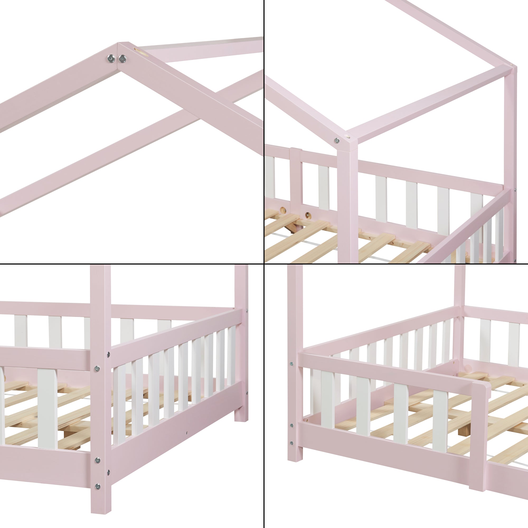 Letto per Cameretta Treviolo a Forma di Casetta con Materasso 120x200 cm Rosa [en.casa] [neu.haus]