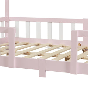 Letto per Cameretta Treviolo a Forma di Casetta con Materasso 120x200 cm Rosa [en.casa] [neu.haus]