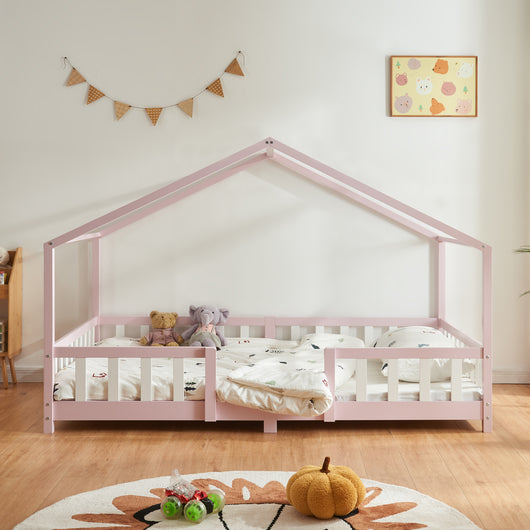 Letto per Cameretta Treviolo a Forma di Casetta con Materasso 140x200 cm Rosa [en.casa] [neu.haus]