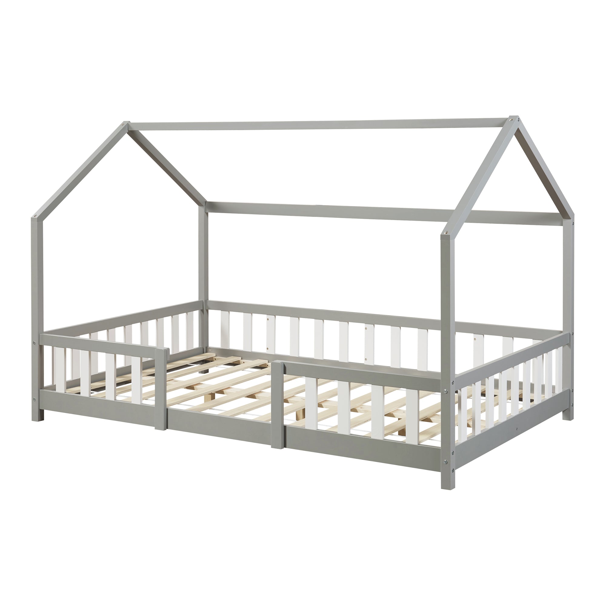 Letto per Cameretta Sisimiut a Forma di Casetta 120x200 cm Grigio Chiaro / Bianco [en.casa]