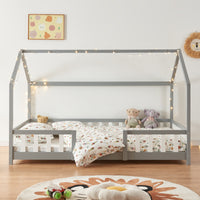 Letto per Cameretta Sisimiut a Forma di Casetta 140x200 cm Grigio chiaro / Bianco [en.casa]