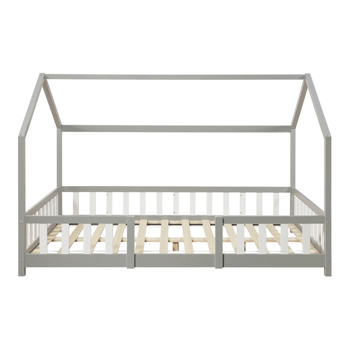 Letto per Cameretta Sisimiut a Forma di Casetta 140x200 cm Grigio chiaro / Bianco [en.casa]