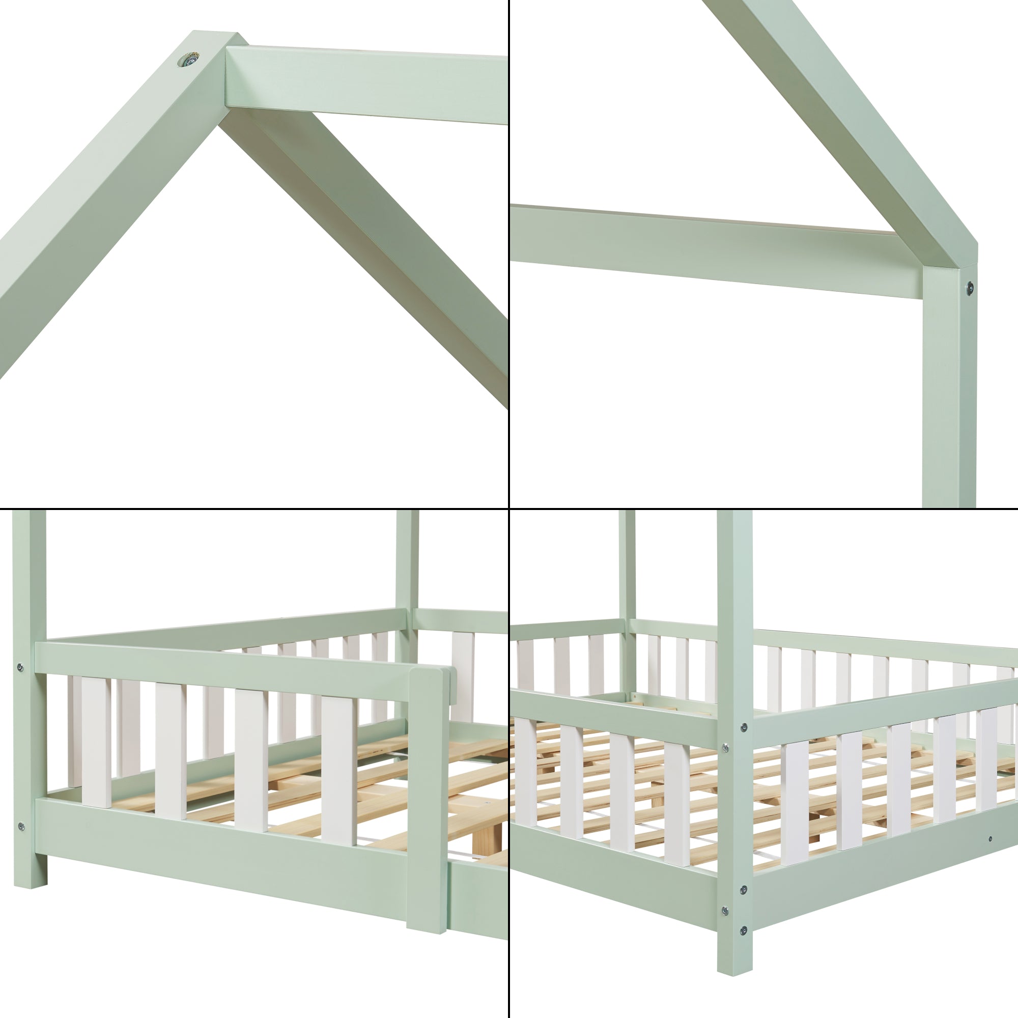 Letto per Cameretta Sisimiut a Forma di Casetta 120x200 cm Verde / Bianco [en.casa]