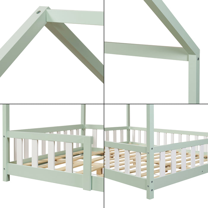 Letto per Cameretta Sisimiut a Forma di Casetta con Materasso 120x200 cm Verde / Bianco [en.casa] [neu.haus]