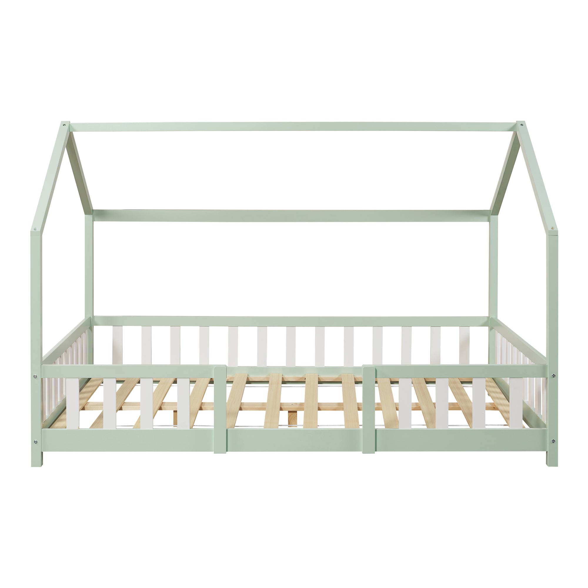 Letto per Cameretta Sisimiut a Forma di Casetta 120x200 cm Verde / Bianco [en.casa]