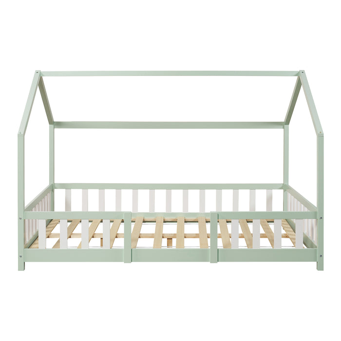 Letto per Cameretta Sisimiut a Forma di Casetta 120x200 cm Verde / Bianco [en.casa]