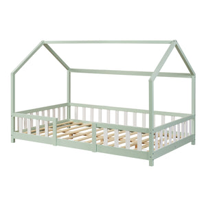 Letto per Cameretta Sisimiut a Forma di Casetta 120x200 cm Verde / Bianco [en.casa]