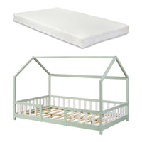 Letto per Cameretta Sisimiut a Forma di Casetta con Materasso 120x200 cm Verde / Bianco [en.casa] [neu.haus]