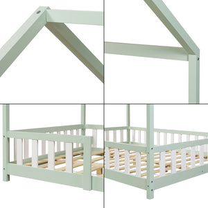 Letto per Cameretta Sisimiut a Forma di Casetta 140x200 cm Verde / Bianco [en.casa]