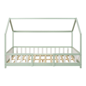 Letto per Cameretta Sisimiut a Forma di Casetta con Materasso 140x200 cm Verde / Bianco [en.casa] [neu.haus]