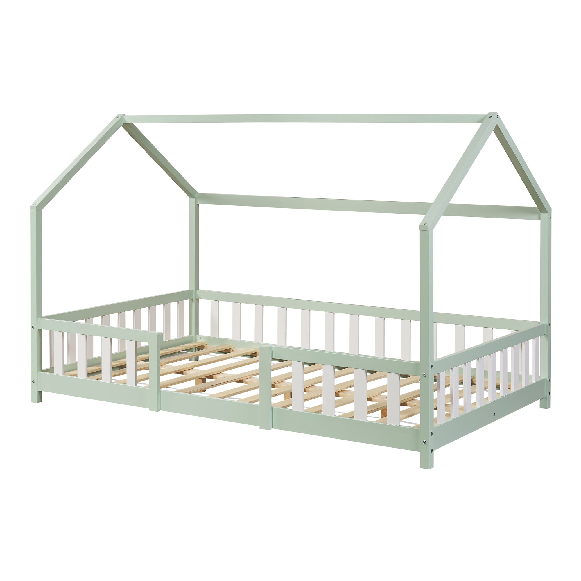 Letto per Cameretta Sisimiut a Forma di Casetta 140x200 cm Verde / Bianco [en.casa]