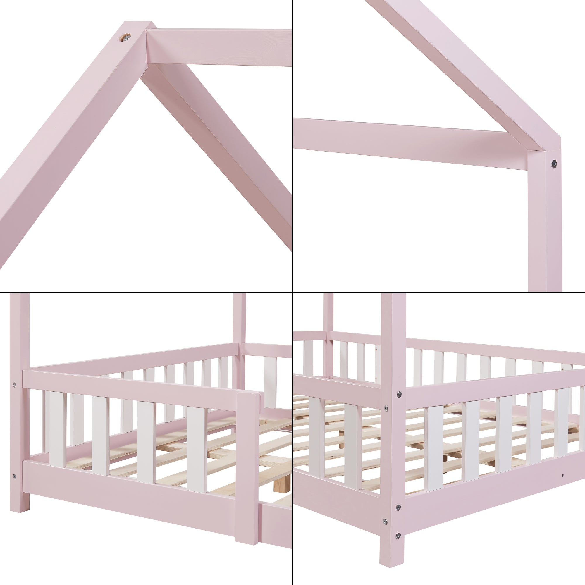 Letto per Cameretta Sisimiut a Forma di Casetta 120x200 cm Rosa / Bianco [en.casa]