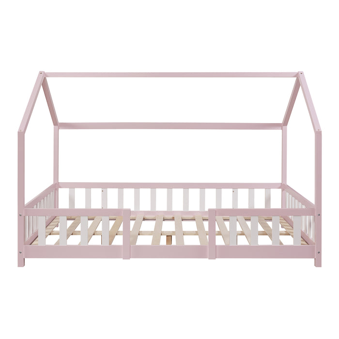 Letto per Cameretta Sisimiut a Forma di Casetta 140x200 cm Rosa / Bianco [en.casa]