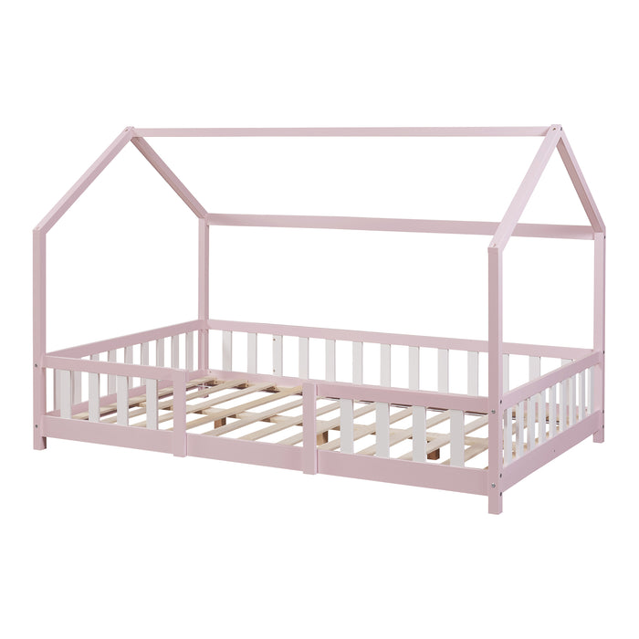 Letto per Cameretta Sisimiut a Forma di Casetta 140x200 cm Rosa / Bianco [en.casa]