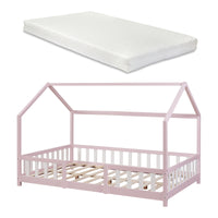 Letto per Cameretta Sisimiut a Forma di Casetta con Materasso 140x200 cm Rosa / Bianco [en.casa] [neu.haus]