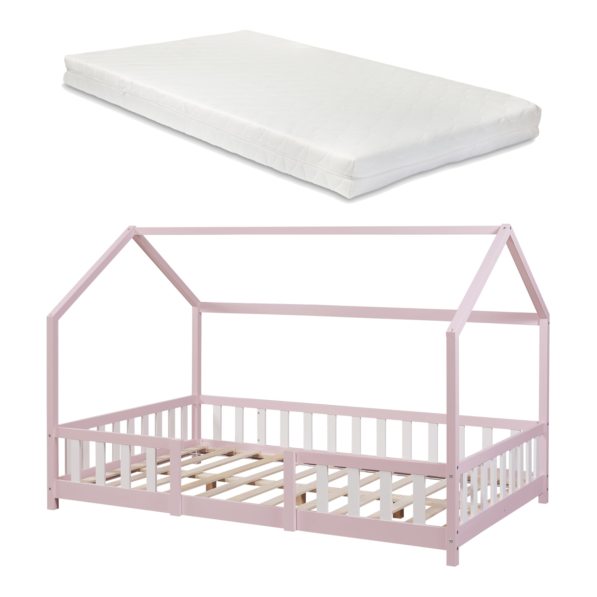 Letto per Cameretta Sisimiut a Forma di Casetta con Materasso 140x200 cm Rosa / Bianco [en.casa] [neu.haus]