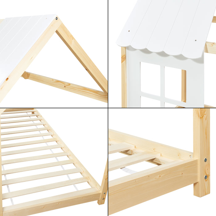 Letto Tostedt per Cameretta a Forma di Casetta con Materasso 90 x 200 Naturale / Bianco [en.casa]