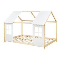 Letto Tostedt per Cameretta a Forma di Casetta Semiaperta 120 x 200 cm Naturale / Bianco [en.casa]