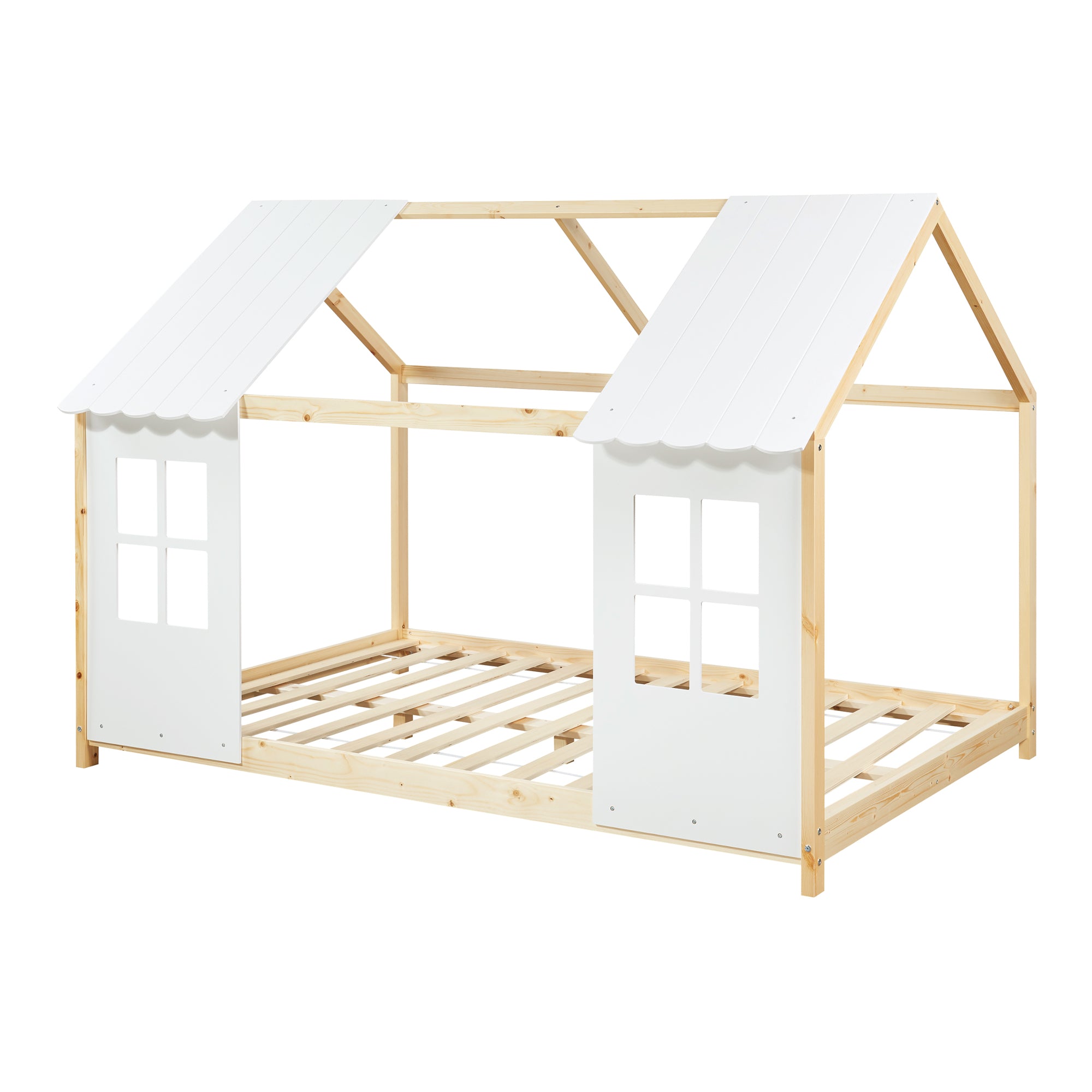 Letto Tostedt per Cameretta a Forma di Casetta Semiaperta 120 x 200 cm Naturale / Bianco [en.casa]