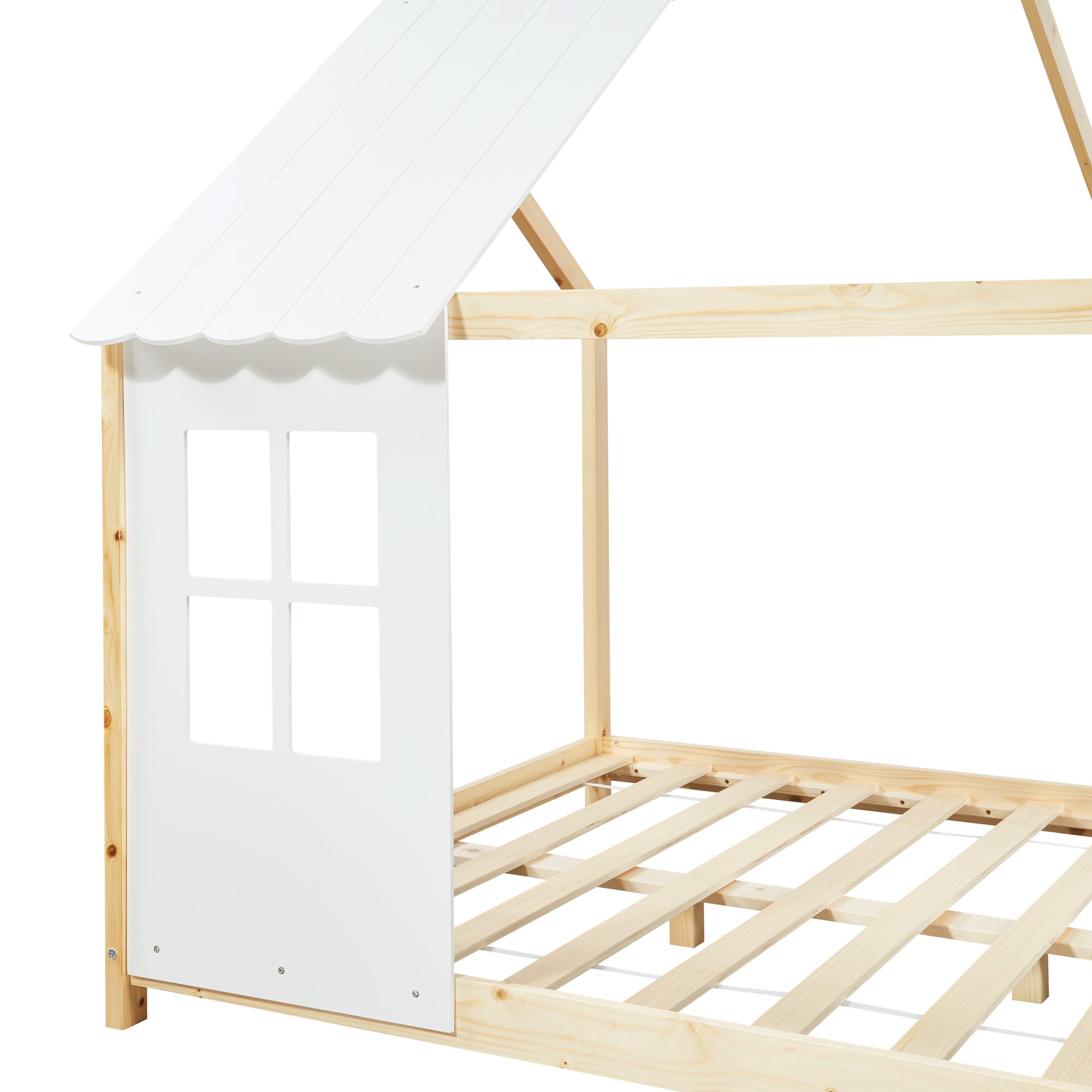 Letto Tostedt per Cameretta a Forma di Casetta con Materasso 140 x 200 Naturale / Bianco [en.casa]