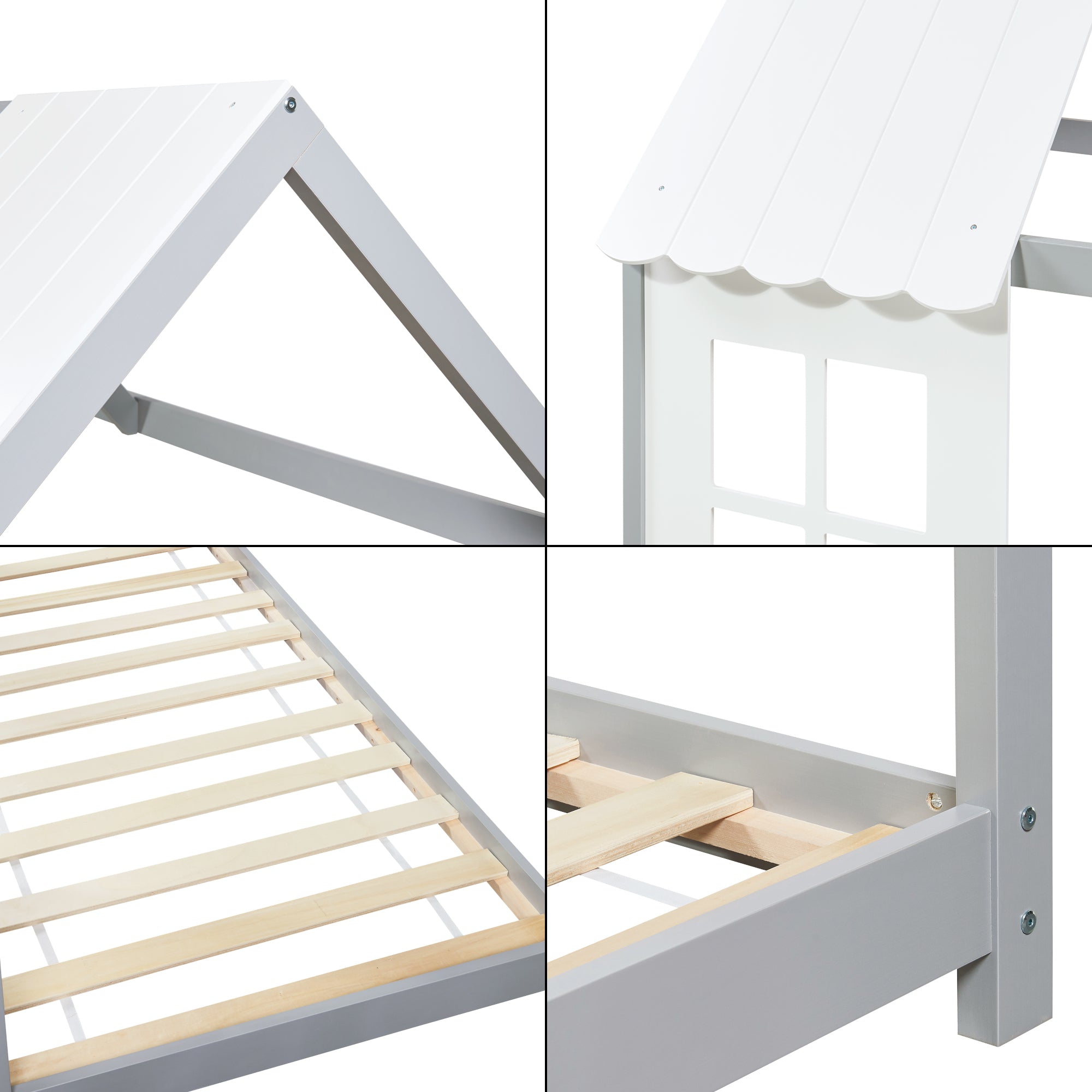 Letto Tostedt per Cameretta a Forma di Casetta con Materasso 90 x 200 Grigio / Bianco [en.casa]