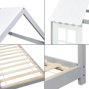 Letto Tostedt per Cameretta a Forma di Casetta con Materasso 90 x 200 Grigio / Bianco [en.casa]