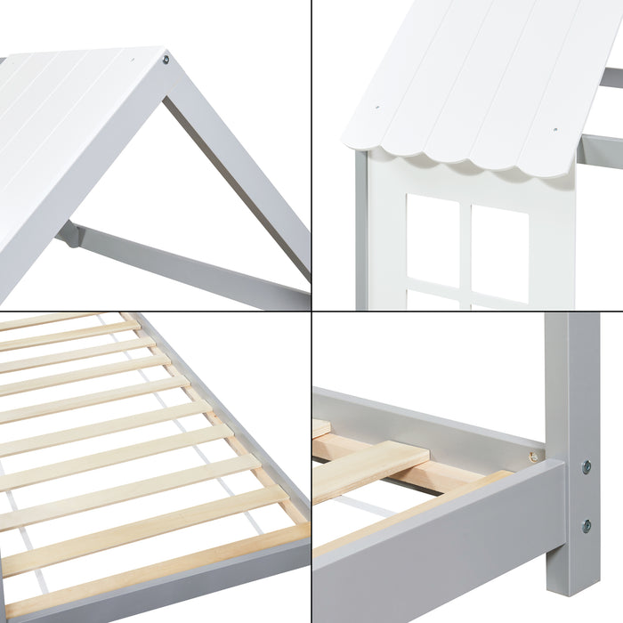 Letto Tostedt per Cameretta a Forma di Casetta con Materasso 90 x 200 Grigio / Bianco [en.casa]