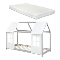 Letto Tostedt per Cameretta a Forma di Casetta con Materasso 90 x 200 Grigio / Bianco [en.casa]