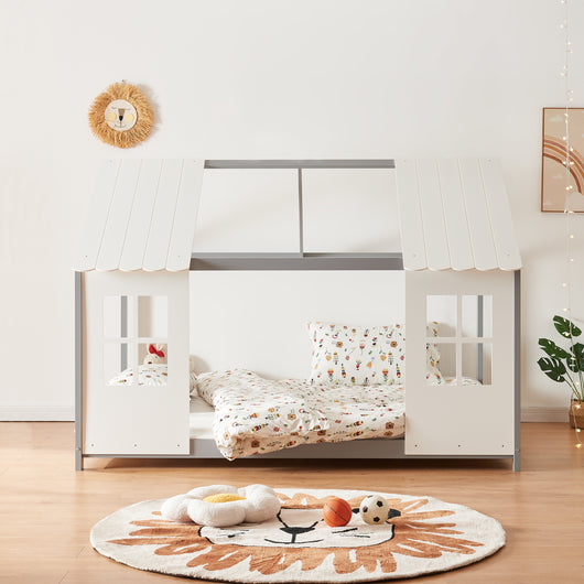 Letto Tostedt per Cameretta a Forma di Casetta Semiaperta 120 x 200 cm Grigio / Bianco [en.casa]