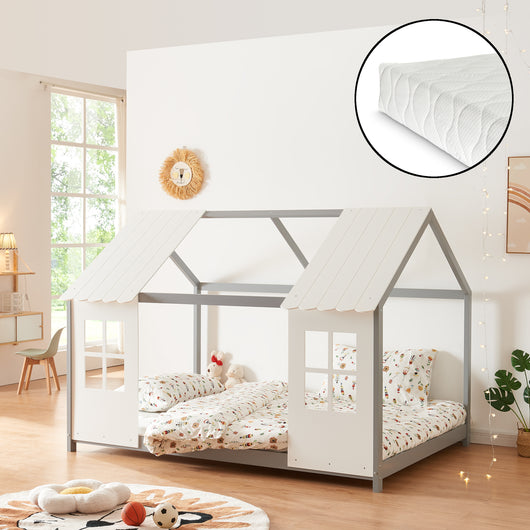 Letto Tostedt per Cameretta a Forma di Casetta con Materasso 120 x 200 Grigio / Bianco [en.casa]