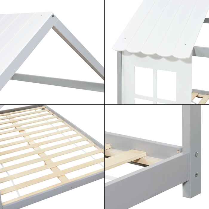 Letto Tostedt per Cameretta a Forma di Casetta con Materasso 120 x 200 Grigio / Bianco [en.casa]