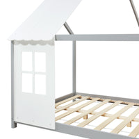 Letto Tostedt per Cameretta a Forma di Casetta con Materasso 140 x 200 Grigio / Bianco [en.casa]