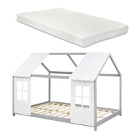 Letto Tostedt per Cameretta a Forma di Casetta con Materasso 140 x 200 Grigio / Bianco [en.casa]