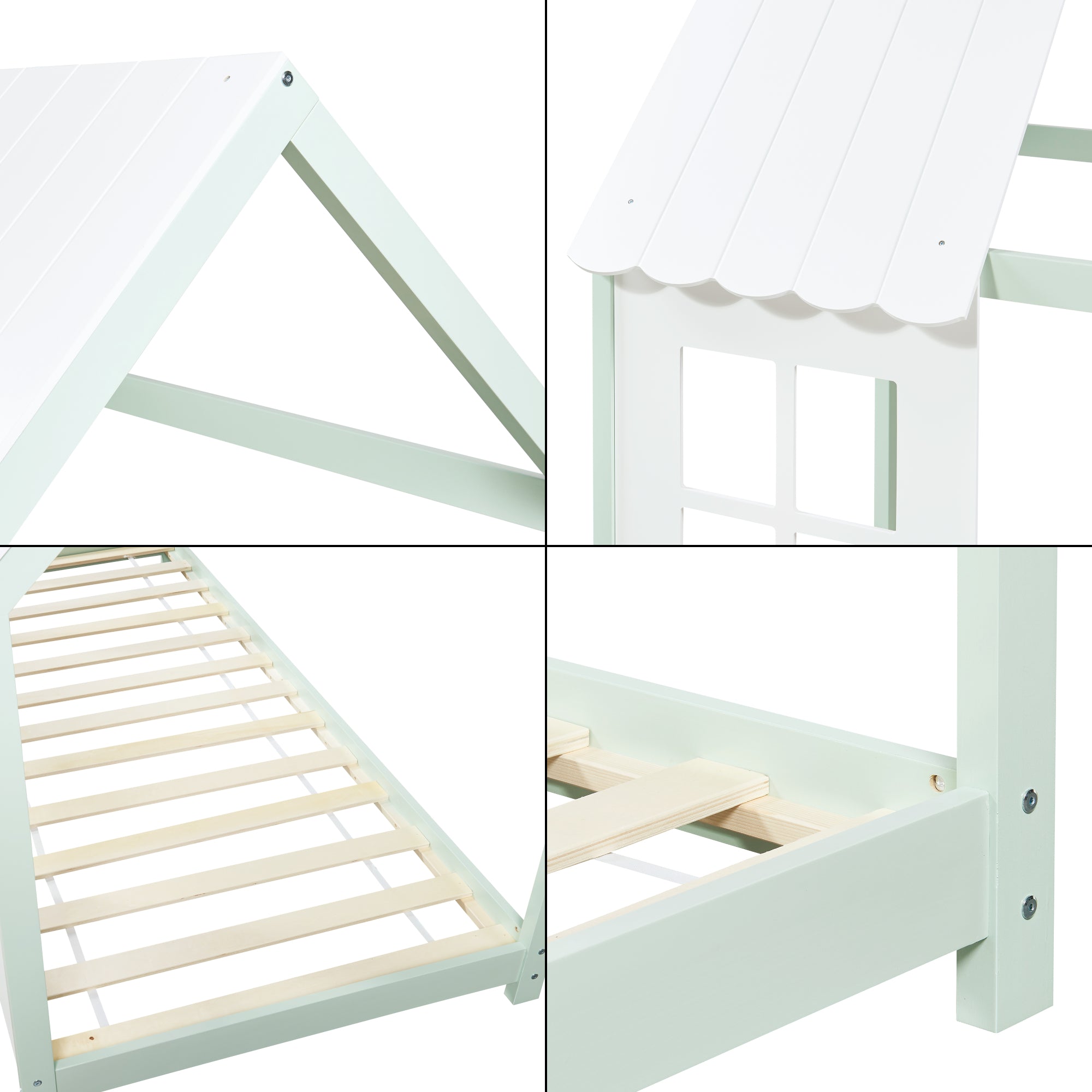 Letto Tostedt per Cameretta a Forma di Casetta con Materasso 90 x 200 Menta Verde / Bianco [en.casa]