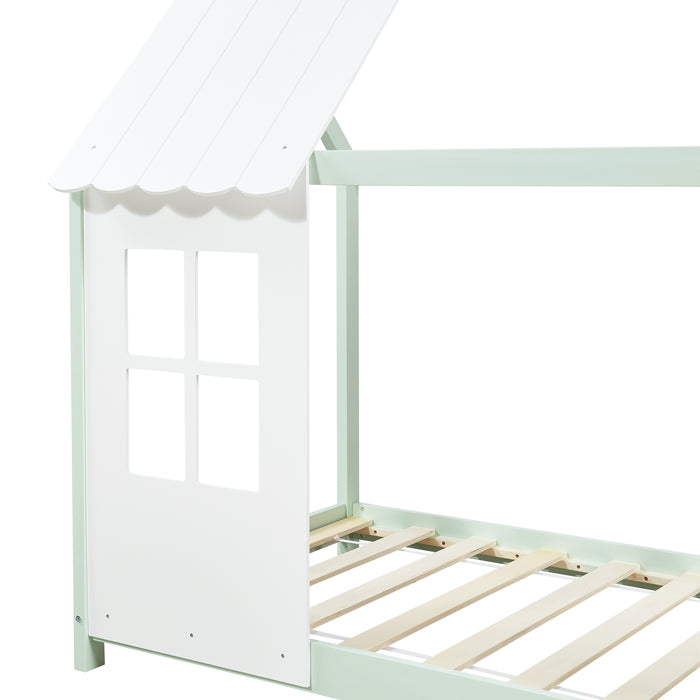 Letto Tostedt per Cameretta a Forma di Casetta Semiaperta 90 x 200 cm Menta Verde / Bianco [en.casa]