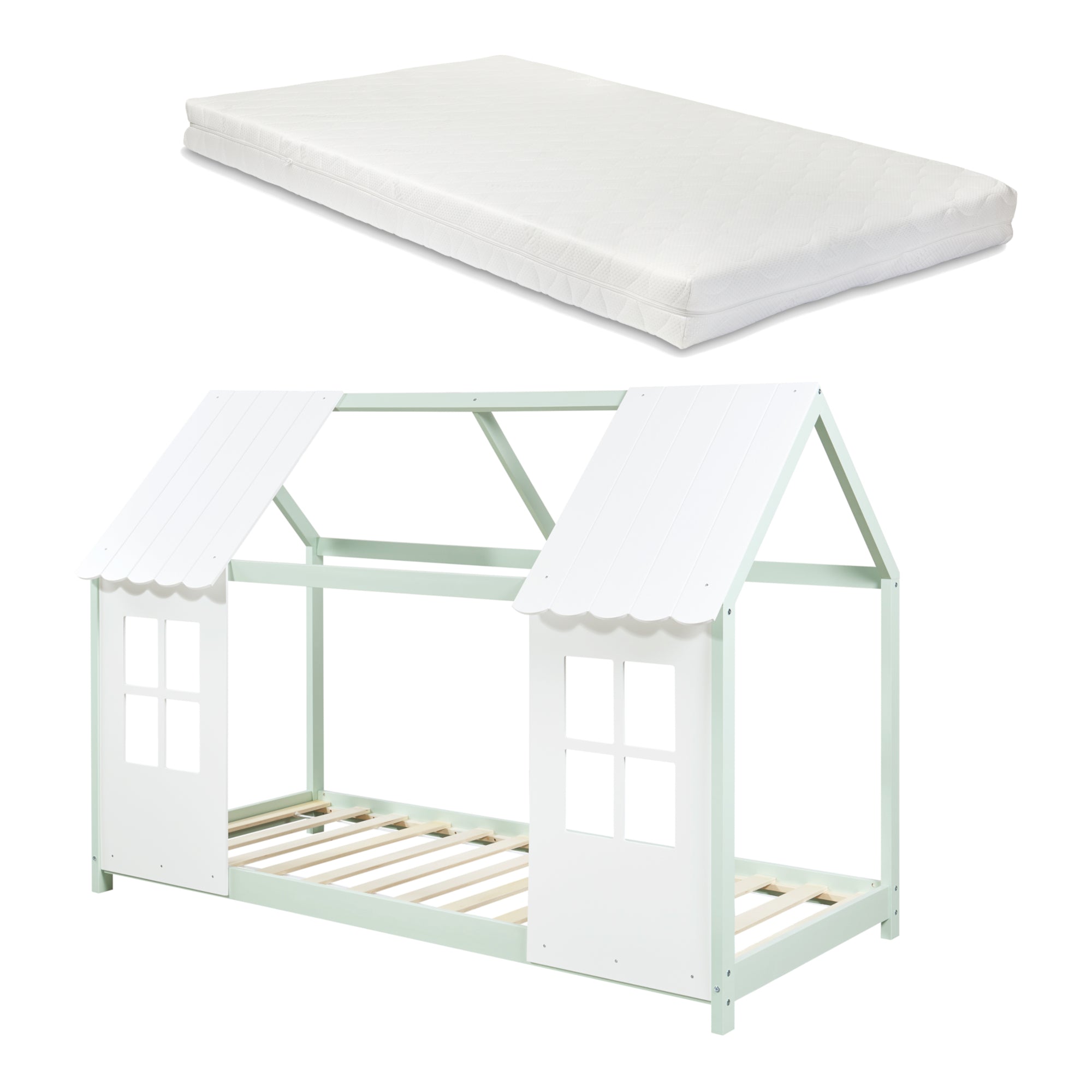 Letto Tostedt per Cameretta a Forma di Casetta con Materasso 90 x 200 Menta Verde / Bianco [en.casa]