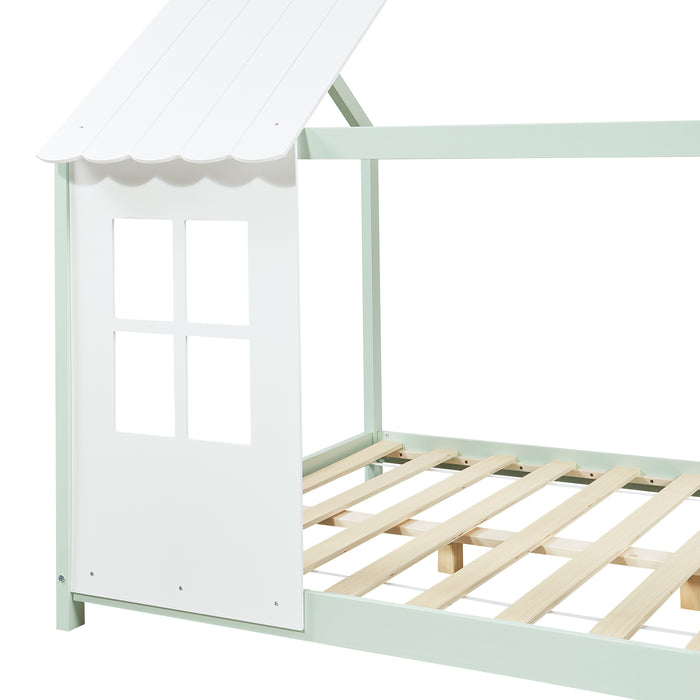 Letto Tostedt per Cameretta a Forma di Casetta con Materasso 120 x 200 Menta Verde / Bianco [en.casa]