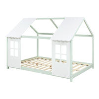 Letto Tostedt per Cameretta a Forma di Casetta Semiaperta 120 x 200 cm Menta Verde / Bianco [en.casa]