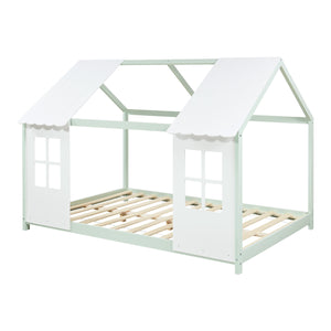 Letto Tostedt per Cameretta a Forma di Casetta Semiaperta 120 x 200 cm Menta Verde / Bianco [en.casa]