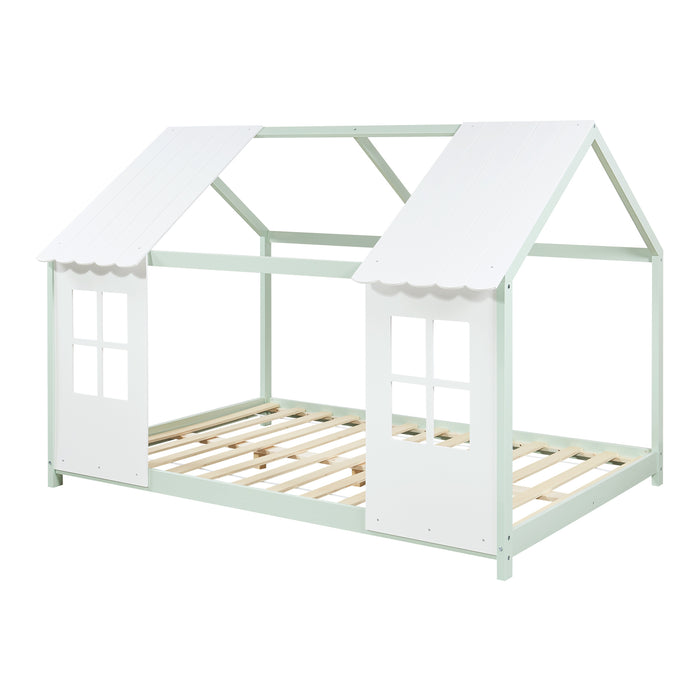 Letto Tostedt per Cameretta a Forma di Casetta Semiaperta 120 x 200 cm Menta Verde / Bianco [en.casa]