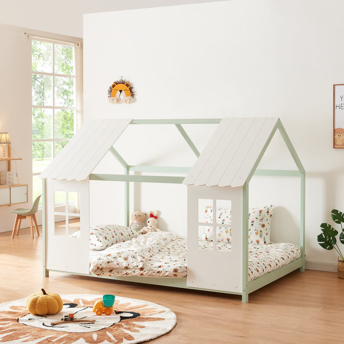 Letto Tostedt per Cameretta a Forma di Casetta Semiaperta 140 x 200 cm Menta Verde / Bianco [en.casa]