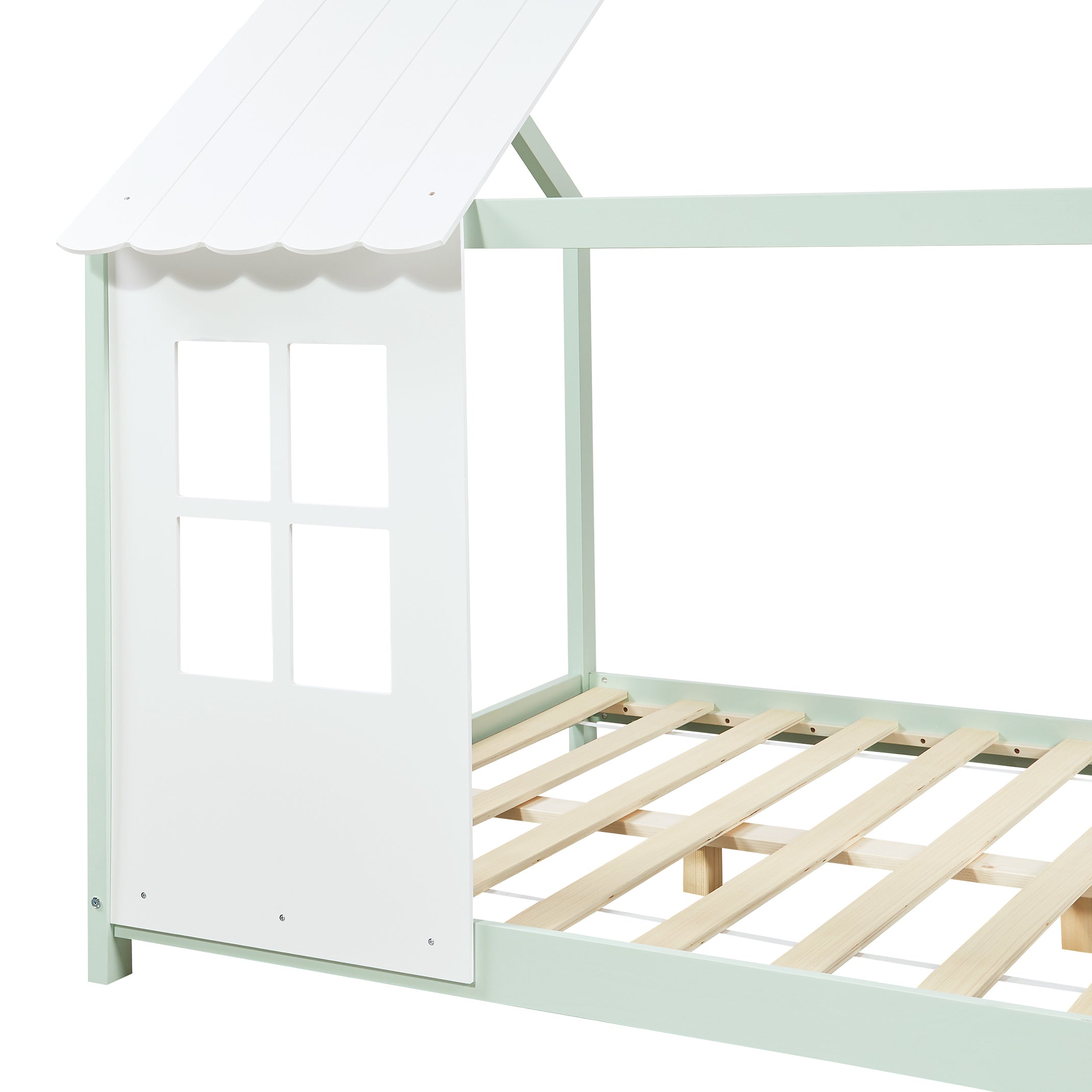 Letto Tostedt per Cameretta a Forma di Casetta Semiaperta 140 x 200 cm Menta Verde / Bianco [en.casa]