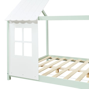 Letto Tostedt per Cameretta a Forma di Casetta Semiaperta 140 x 200 cm Menta Verde / Bianco [en.casa]