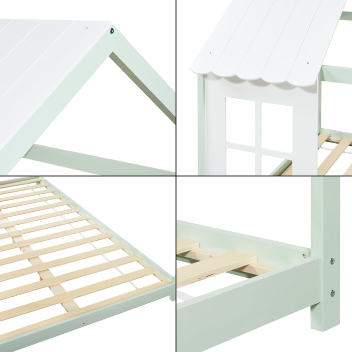 Letto Tostedt per Cameretta a Forma di Casetta con Materasso 140 x 200 Menta Verde / Bianco [en.casa]