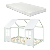 Letto Tostedt per Cameretta a Forma di Casetta con Materasso 140 x 200 Menta Verde / Bianco [en.casa]
