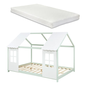 Letto Tostedt per Cameretta a Forma di Casetta con Materasso 140 x 200 Menta Verde / Bianco [en.casa]